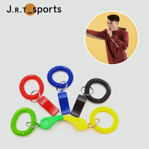 Survival Emergency Loud Clear Plastic Whistles With Stretchable Coil Wrist Keychain Bracelet Ring For Coaches Referees