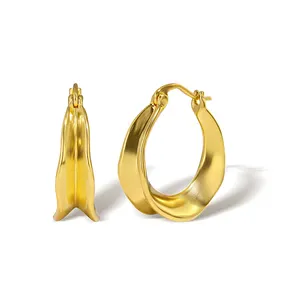 Boucles d'oreilles Huggie pour femmes, bijoux Punk tendance, en laiton hypoallergénique, plaqué or 18k, grand cercle