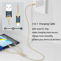 Cable de carga rápida multifunción 3 en 1 de triple cabezal (1 m/2m/3m) Cable de cobre y trenzado de nailon para IPhone, Android, Samsung