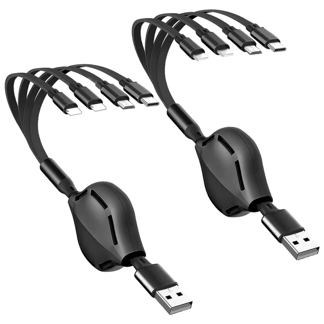 Retractable 4-in-1 Fast Charging Cable with Braid Shielding for Computer and Laptop USB Type-C/Micro USB Adapter