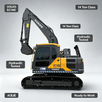 Excavatrice sur chenilles hydraulique Volvo EC140 d'occasion, modèle 2024, 14 tonnes, faible nombre d'heures, moteur en bon état, prête à l'emploi en usine