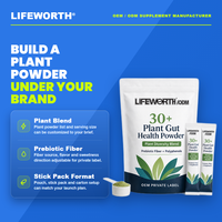 LIFEWORTH Marque Privée 30 Plus Poudre pour la Santé Intestinale des Plantes Fibres Prébiotiques Polyphénols Soutien Digestif 30 Portions OEM ODM 30+