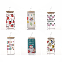 Gobelet en verre borosilicate de 16 oz en gros avec couvercle en bambou et paille pour magasins de détail et cafés