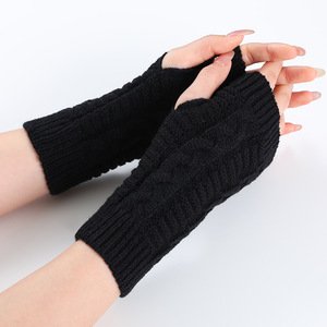 Guantes de punto torcido para mujer, calentadores de brazo blancos de invierno, mitones acrílicos de medio dedo, guantes de punto sin dedos - Product Image 3
