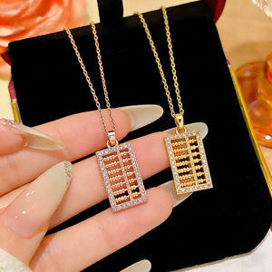 Trendy Abacus Pendant Necklace 18K Gold Plated Alloy Cubic Zirconia <b>Chain</b> Jewelry Unisex Everyday Wear - Product Image 1