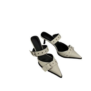Sandales d'été pour femme en cuir véritable, à talon aiguille, bout pointu, brodées et perlées, avec bride de cheville, style créateur, sexy et intemporel - Product Image 1