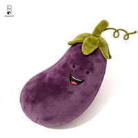 Coussin en peluche aubergine violet vif - Coussin décoratif doux en forme de légume - Décoration alimentaire unique pour chambre d'enfant