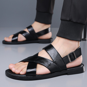 Sandales en cuir à brides croisées pour hommes Marron Antidérapantes Chaussures de plage d'été Taille 46 47 - Product Image 4