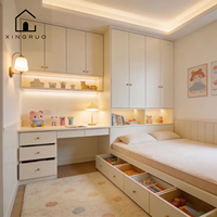 XINGRUO E Armoire de rangement autoportante blanche crème pour chambre d'enfant, avec armoires suspendues, design européen moderne Shaker