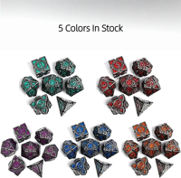 Ensemble de dés en métal nickel noir personnalisé avec des chiffres scintillants, dés classiques de 7 pièces pour D&D XDICES