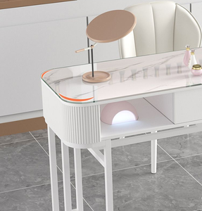 Mesa de salón de uñas de lujo moderna blanca para dos o tres personas <span class=keywords><strong>Escritorio</strong></span> de uñas de material de madera con cajón para salones de belleza - Product Image 5