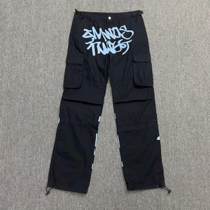 Özel erkek hafif yüksek sokak parça kargo pantolon düz bacak günlük pantolon büyük cepler orta bel Streetwear OEM hizmeti - Product Image 6