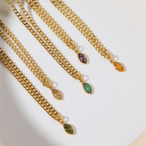 Wholesale Women Gold Plated Rhinestone <b>Necklace</b> Custom Luxury Stainless Steel Colorful Zircon Pendant Rope Chain Gift - Product Image 1