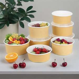 Impression personnalisée jetables 520Cc 1000Cc salade de fruits bols en papier bicolore papier tasse et bol ensemble avec couvercle en plastique - Product Image 4