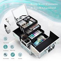 Trousse de Maquillage Bleue Personnalisée 11,6 Pouces pour Femme, Organisateur de Bijoux de Voyage avec Compartiments, Miroir, Fermeture Portable et Tiroirs