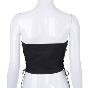Top corset d'été pour femmes top de haute qualité noir à lacets fendu sur le côté - Product Image 5