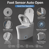 WC intelligent monobloc en céramique sur pied avec couvercle à ouverture automatique, séchoir à air, siphon en S, télécommande, siège chauffant et double chasse d'eau