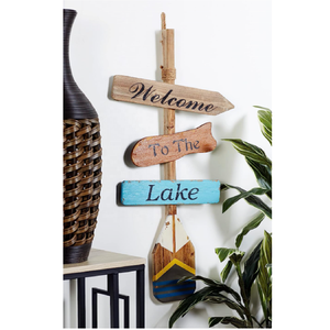 Wood <strong>Canoe</strong> Oar Paddle Sign Wall <strong>Decor</strong> with Arrow and Stripe Patterns - Product Image 2