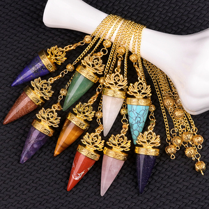 Oro moda cristal brujería péndulo loto patrón piedra triturada Natural para adivinación hipnosis curación <span class=keywords><strong>alma</strong></span> para fiesta - Product Image 5