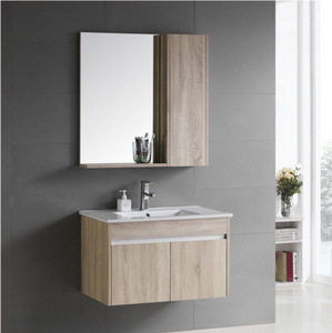 Minimalist Bathroom Vanity Cabinet, Solid Natural Wood, White Ceramic Seamless Basin - Product Image 4