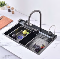 Nano 304 Acier Inoxydable Noir Tasse Rondelle Grand Évier Unique Ménage Multifonctionnel Étagé Anti-Rayures Éviers De Cuisine