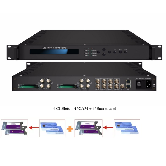 4 Tuner 4 Cam Dvb-C Dvb-S2 HD Decodificador Digital Cable TV Headend IRD Satellite TV Receiver With Smart Card