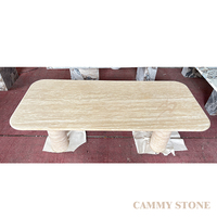 Table à manger rectangulaire en travertin beige naturel Cammy Stone, personnalisée, à rainures, multifonctionnelle, style Wabi-Sabi, mobilier moderne pour la maison