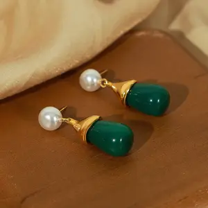 Nouvelles boucles d'oreilles en perles en acier inoxydable à la mode mode plaqué or 18K boucles d'oreilles pendantes goutte d'eau pour les femmes