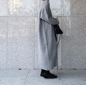 Wholesale Oversized Winter Knitted Women Heavy Long Sweater Gray Long Sleeve <strong>Cardigan</strong> for <strong>Ladies</strong> Chunky <strong>Christmas</strong> Coat - Product Image 2
