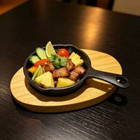 Poêle en fonte à poignée unique antiadhésive compatible induction avec base en bois pour saisir les steaks, cuisson à domicile et en restaurant