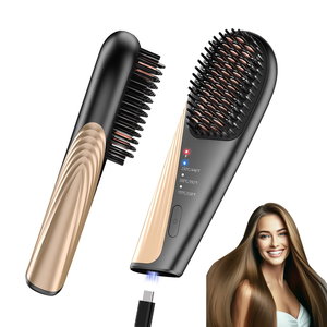 Battery-Powered 35W Bristle Straightener <b>Brush</b> Heating Temperature Display Anti-scald Design 3 Temperature Settings Household - Product Image 1