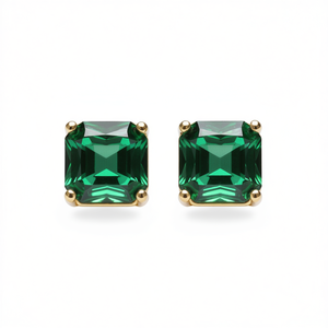 Orecchini a lobo E2006 con diamante bianco taglio smeraldo, montatura a griffe, gioielli raffinati da donna, design geometrico - Product Image 1