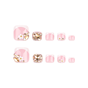 Venta al por mayor 24 piezas <span class=keywords><strong>flores</strong></span> blanco francés <span class=keywords><strong>uñas</strong></span> artificiales desnudas Rosa dedo del pie <span class=keywords><strong>uñas</strong></span> postizas usable corto forma plana <span class=keywords><strong>uñas</strong></span> postizas - Product Image 5