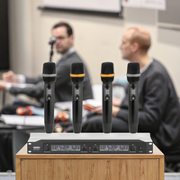 Système de microphone sans fil UHF 4 canaux, construction en métal |   Ensemble de microphones portatifs à réduction de bruit longue portée 100 m pour conférences et scènes