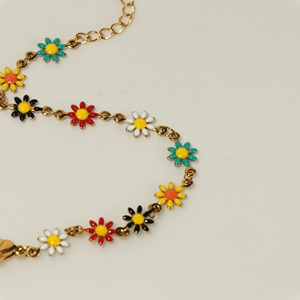 Boho Colorful Daisy <b>Flower</b> Enamel Bracelet 18K Gold Plated Stainless Steel <b>Sweet</b> Floral Bracelet For Women - Product Image 1
