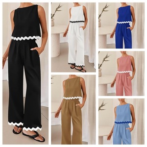 Vêtements pour femmes printemps-été, ensemble décontracté 2 pièces, débardeur sans manches, haut court - Product Image 2