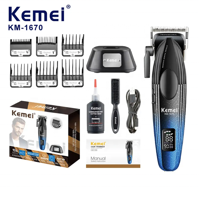 For Km-1670 Professional USB Rechargeable Hair Clippers with LCD Display Aluminum Alloy Blades-Household & Hotel Use