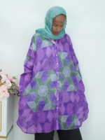 Chemisier ample violet géométrique en coton et bambou respirant, col boutonné, imprimé, pour femme musulmane, tenue quotidienne