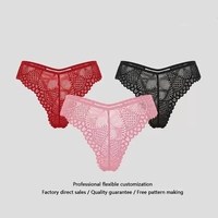 Nouveau design Culotte string en dentelle rouge pour adolescente avec petites fleurs imprimées culotte bikini string