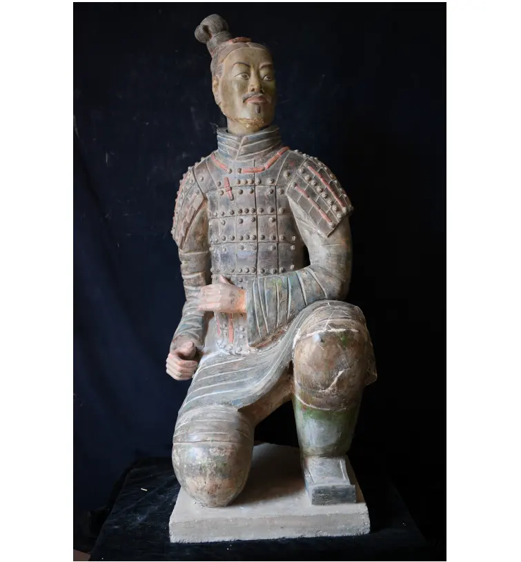 प्राचीन टेराकोटा वारियर्स बड़े मूर्तिकला योद्धा सजावट के बर्तनों शिल्प घुटना टेककर Archers सैनिक प्रतिमा