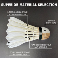 Volant de badminton professionnel SNOWPEAK T2 durable en plumes d'oie de quatrième qualité, double couche de liège, pour entraînement et matchs