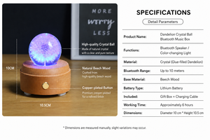 Altavoz Bluetooth con Bola de Cristal de Diente de León Preservado, Flor Eterna Real en <span class=keywords><strong>Esfera</strong></span> de Resina Epoxi con Luz LED de Colores sobre Base de Madera - Product Image 4