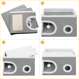 Diseño plegable fácil, estructura resistente a los arañazos, uso en interiores, muebles para mascotas, configuración de juguete colgante, cama suave para casa de gato de descanso - Product Image 5