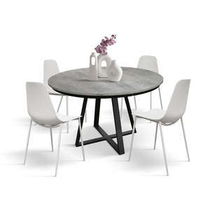 Melania Extendable Round <b>Table</b> 120-170 Cm Cement Grey Melamine <b>Top</b> Iron Base Indoor Use - Product Image 3