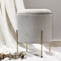 Salon de luxe en acier inoxydable cadre doré pouf rond tabouret en velours
