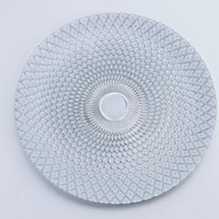 Plateau de service décoratif européen en gros, motif quadrillé, assiette de présentation ronde en verre électroplaqué de 13 pouces pour restaurant et fête