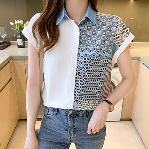 Blus dan Kemeja Wanita Cetak Chiffon Grosir Lengan Pendek Musim Panas 2026 Gaya Korea Terbaru Fashion Kasual - Product Image 3