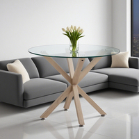 Table à manger ronde de style chinois en marbre et bois avec dessus en verre moderne et centre rotatif
