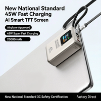 Batterie externe semi-solide MH857A avec écran TFT carré AI, testée à la chute de 10 mètres, 20000 mAh, charge rapide PD 45W/65W pour 4 appareils