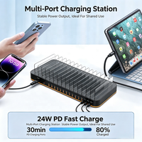 Stasiun Pengisian Daya Desktop 360W 15 Port Tipe-C PD Baru dengan Penyangga, Pengatur Pengisi Daya Cepat Multi Perangkat untuk Kantor Sekolah